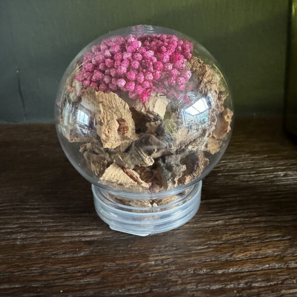 Bol met kurk en roze bloemen